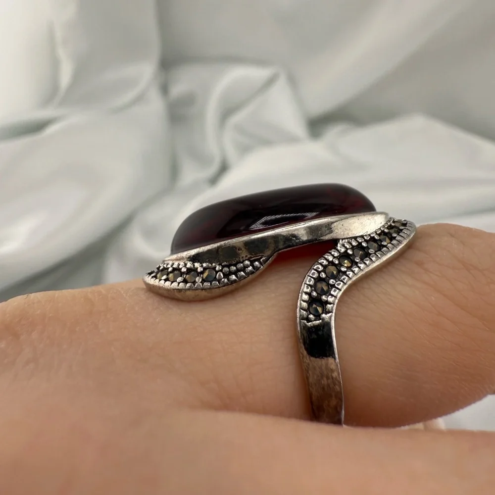 Vintage antique adjustable Red Stone Silver Ring